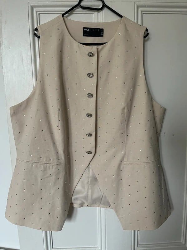 ASOS ASOS Luxe Curve hotfix emebllished linen waistcoat - 1