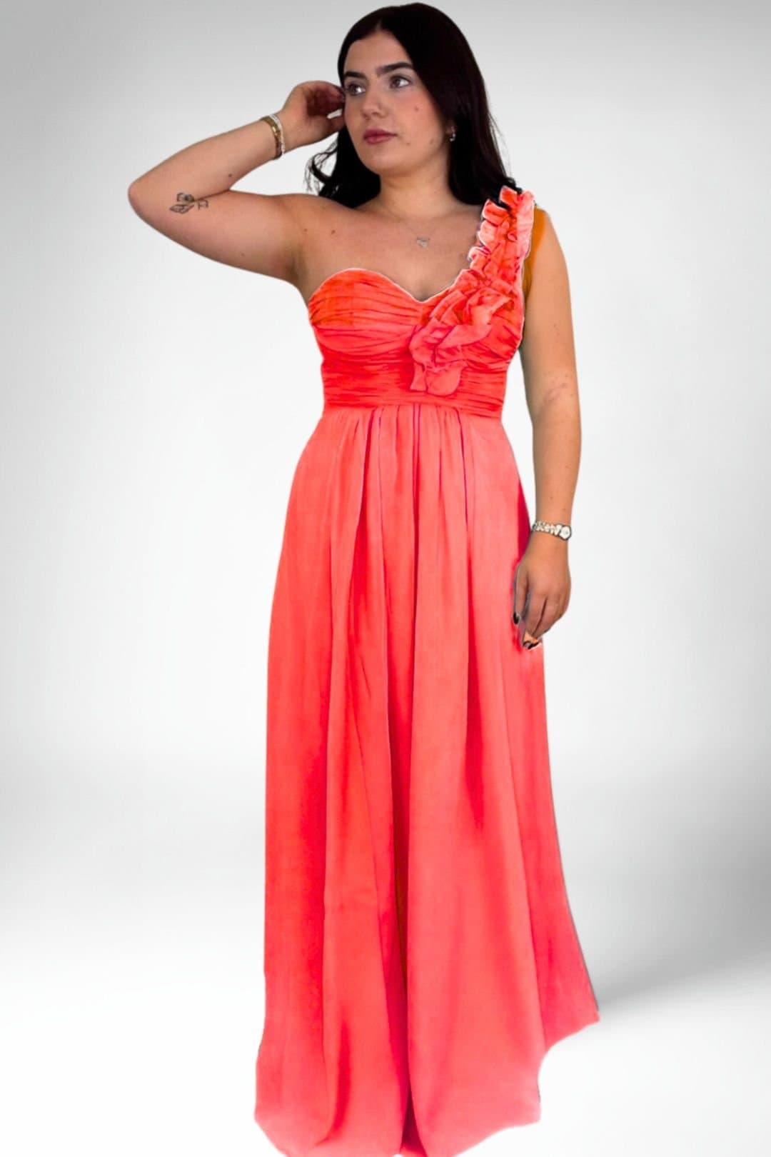 Marco Paul Marco Paul Women's Satin Fitted Strapless Bridesmaid Dress in Coral