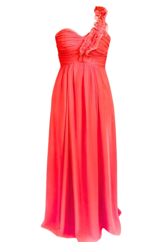 Marco Paul Marco Paul Women's Satin Fitted Strapless Bridesmaid Dress in Coral - 2