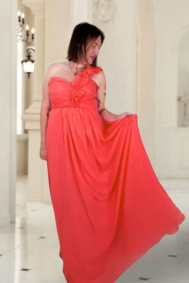 Marco Paul Marco Paul Women's Satin Fitted Strapless Bridesmaid Dress in Coral - 3