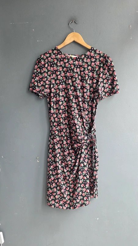 Boden Boden Black Ditsy Rose Floral Cotton Modal Wrap Jersey Dress UK 12 Cottagecore - 1