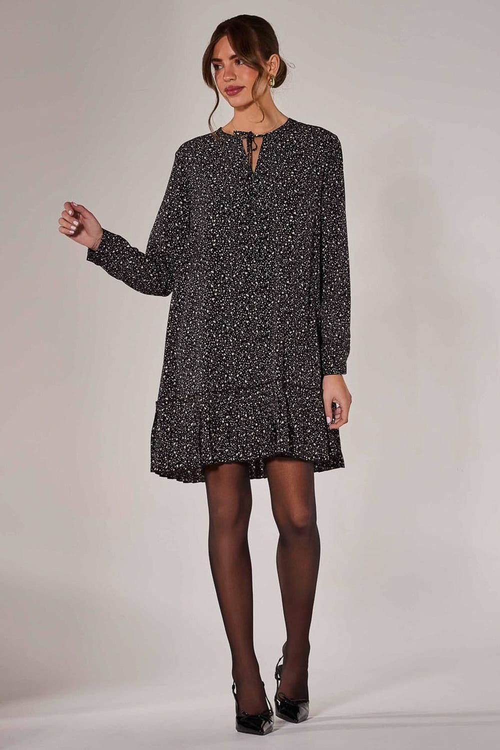 Jolie Moi Jolie Moi Women's Long Sleeve Shirt Dress in Black - 4
