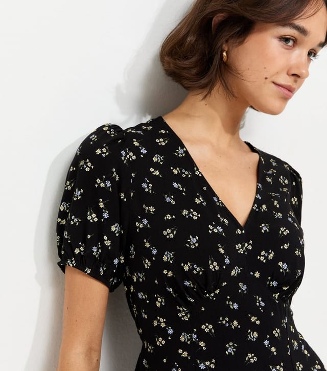 New Look Women's Black Floral Short Sleeve Mini Dress New Look - 2