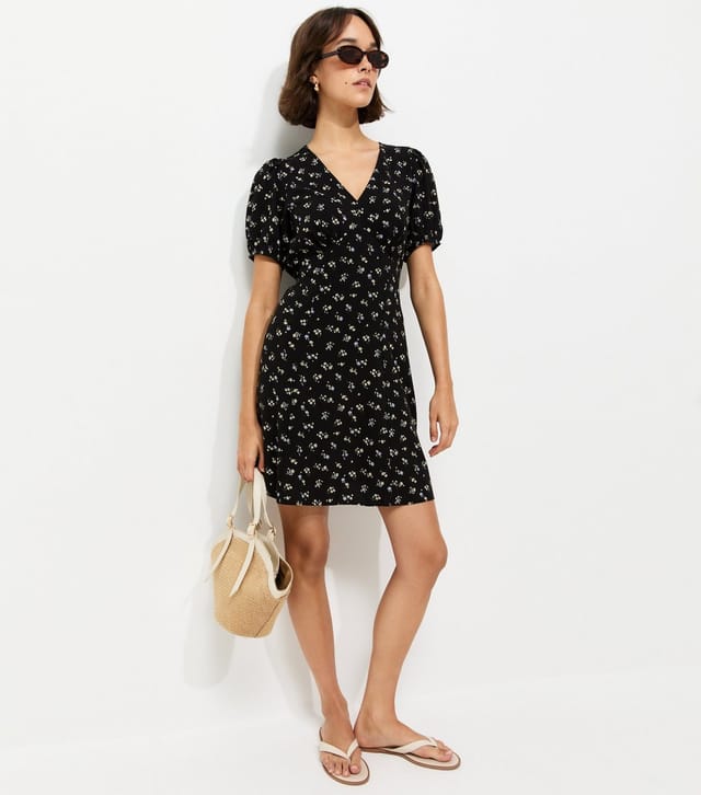 New Look Women's Black Floral Short Sleeve Mini Dress New Look - 3