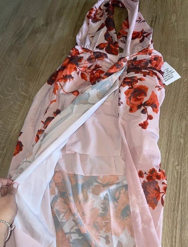 ASOS Asos Pink Red Halter Floral Backless Hi Low Drape Midaxi Dress Plus Size 18 Occasion wedding guest