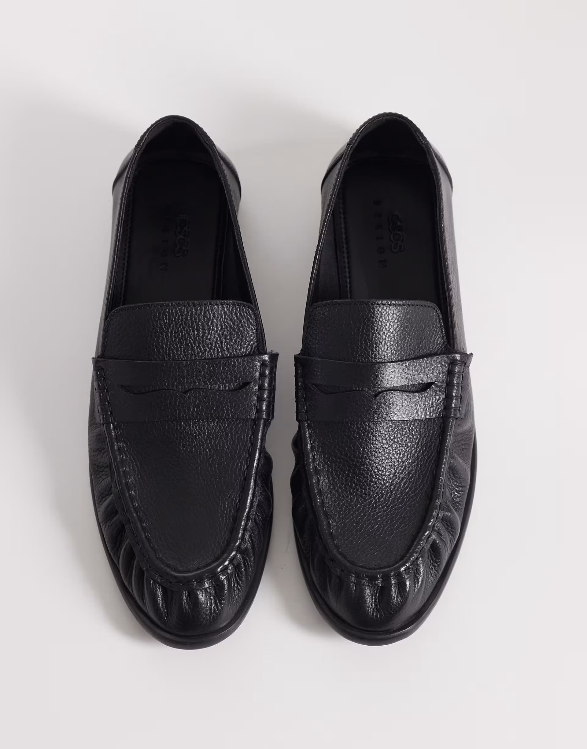 ASOS ASOS DESIGN penny loafer with ruching in black leather