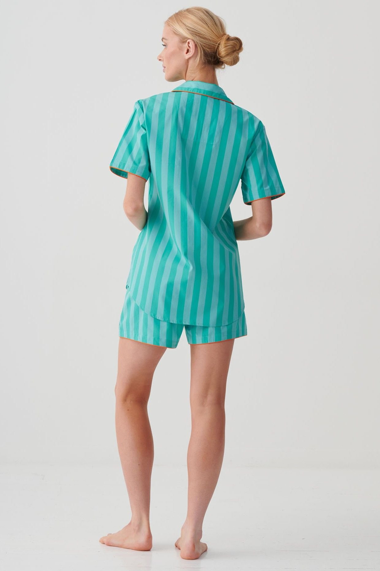 British Boxers British Boxers Women's "New York Turquoise Stripe" Crisp Cotton Short Pyjama Set - 3