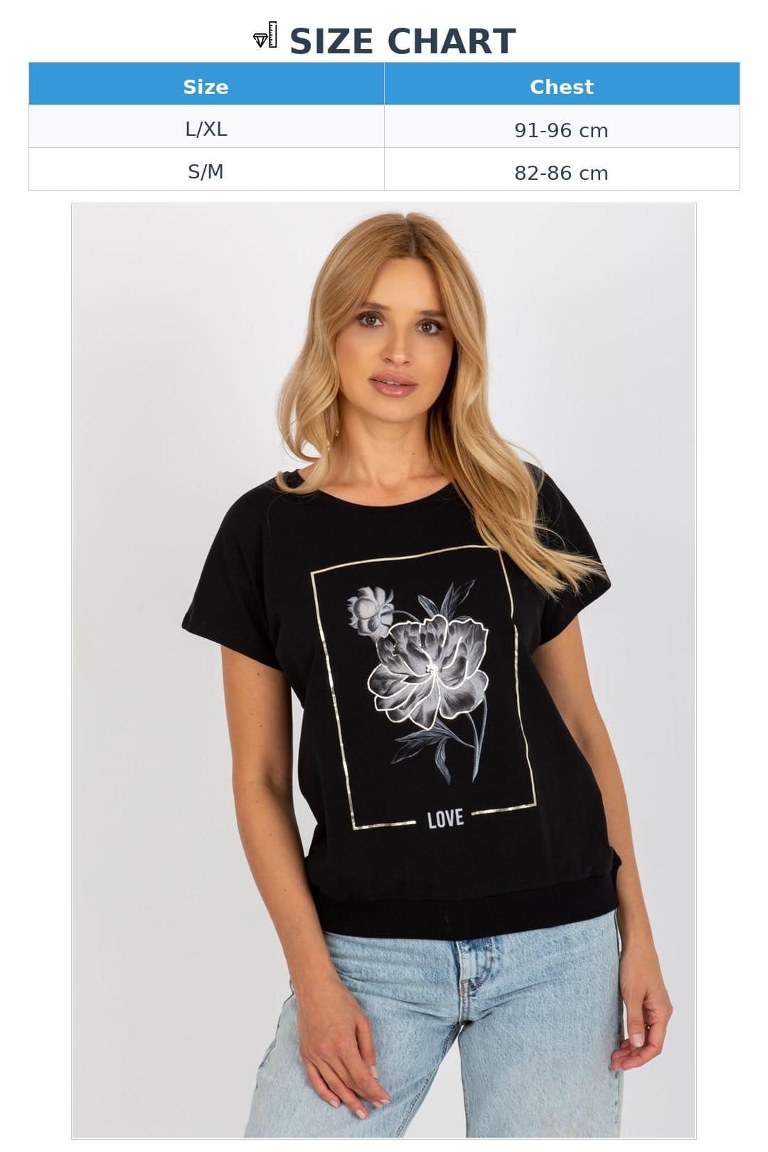Love Lace Love Lace Women's Cotton Short Sleeve Round Neck Printed Blouse in Black - 4