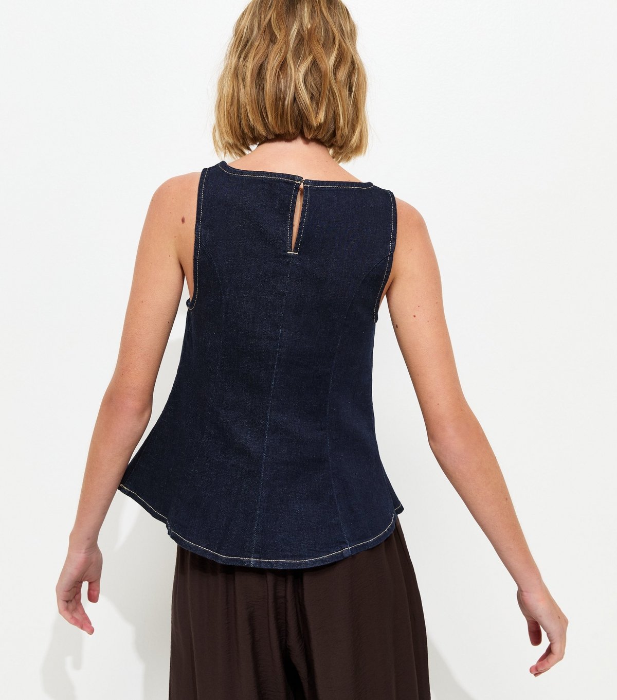 New Look Women's Navy Denim Sleeveless Flared Top New Look - 4