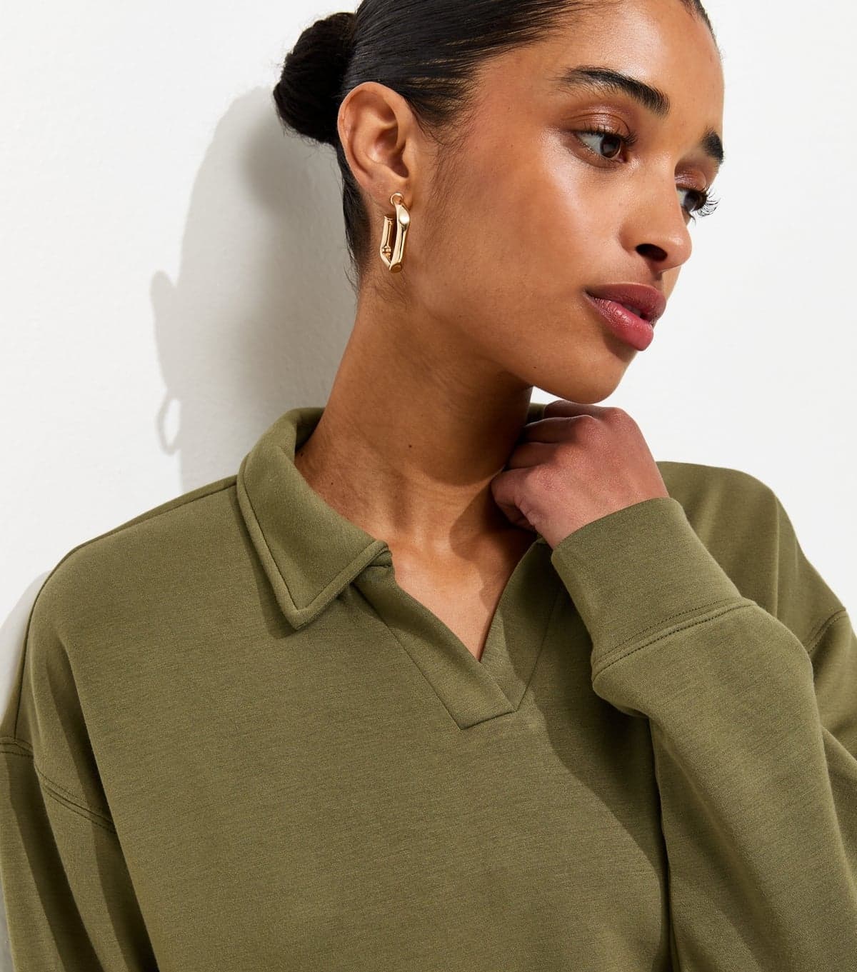 New Look Women's Premium Light Khaki Long Sleeve Rugby Sweatshirt New Look