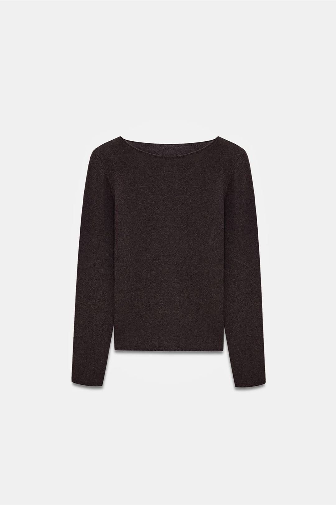 Dilvin Dilvin Women's Cashmere Ribbed Boat Neck Sweater in Dark Brown - 4