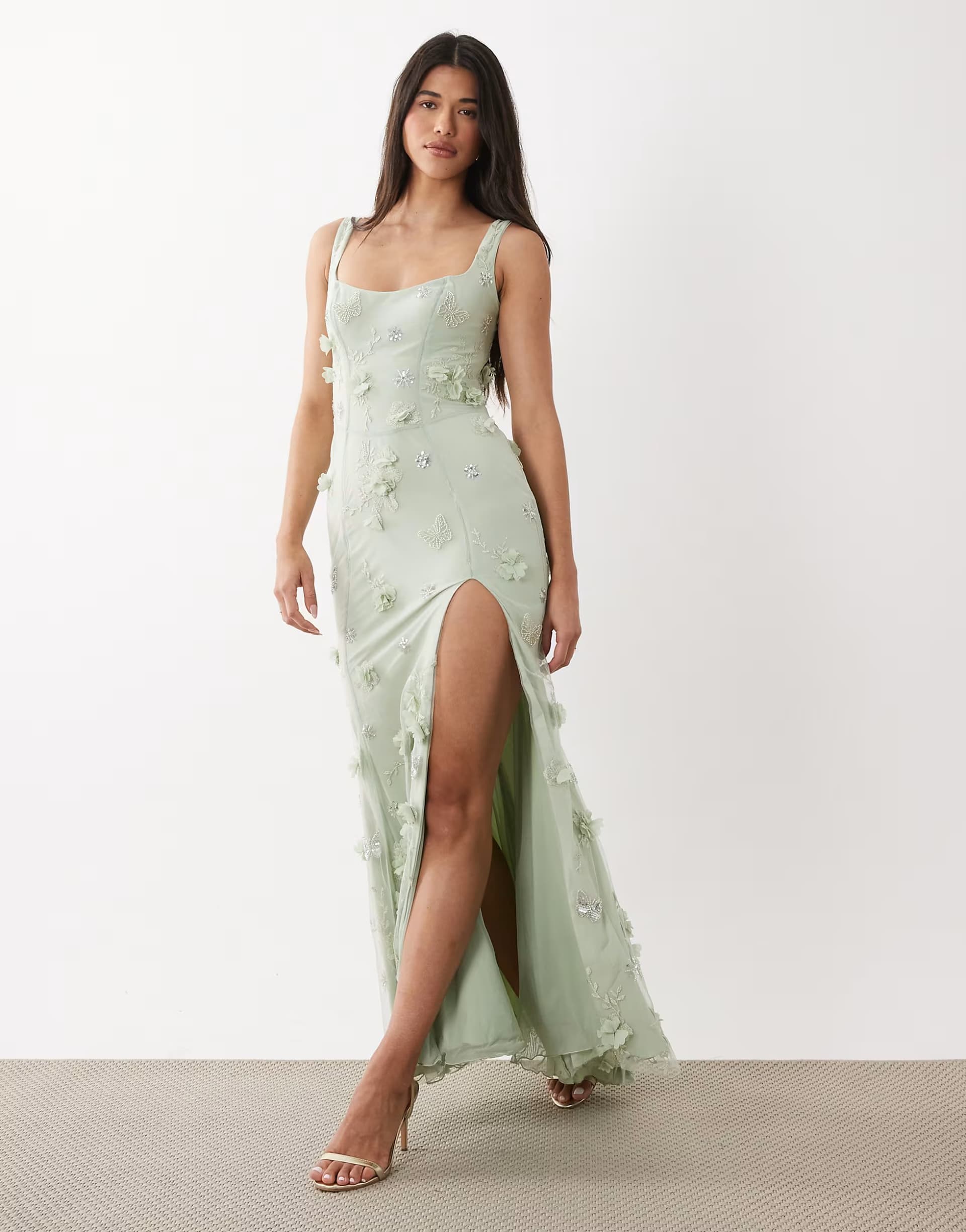 ASOS Oh Polly premium embellished corset dress in sage green