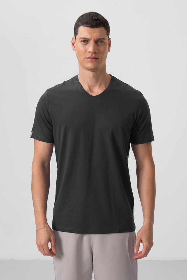 Tommy Life Tommy Life Men's V-Neck Short Sleeve T-Shirt in Charcoal - 2