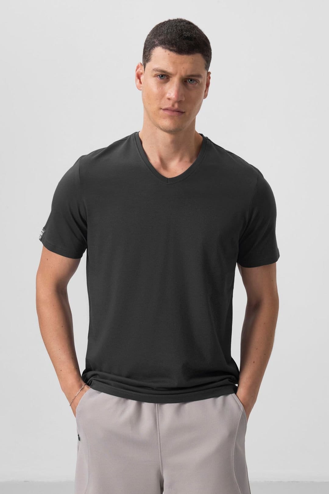 Tommy Life Tommy Life Men's V-Neck Short Sleeve T-Shirt in Charcoal - 4