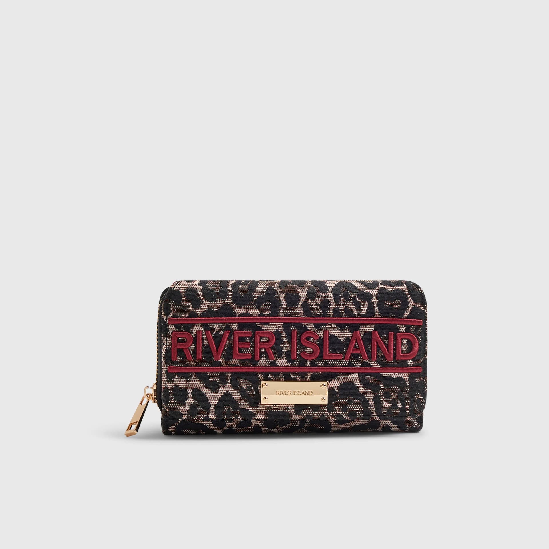 River Island River Island Womens Brown Leopard Jacquard Logo Flap Purse