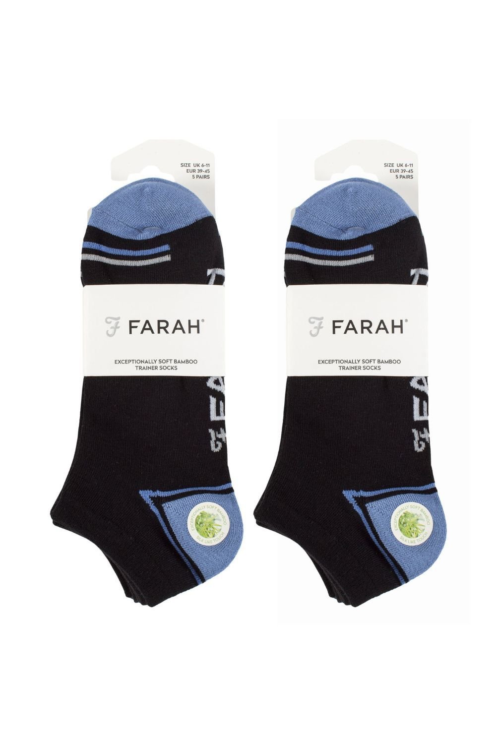 Farah FARAH Men's 10 Pack Breathable Bamboo Plain Trainer Socks in True Black - 2