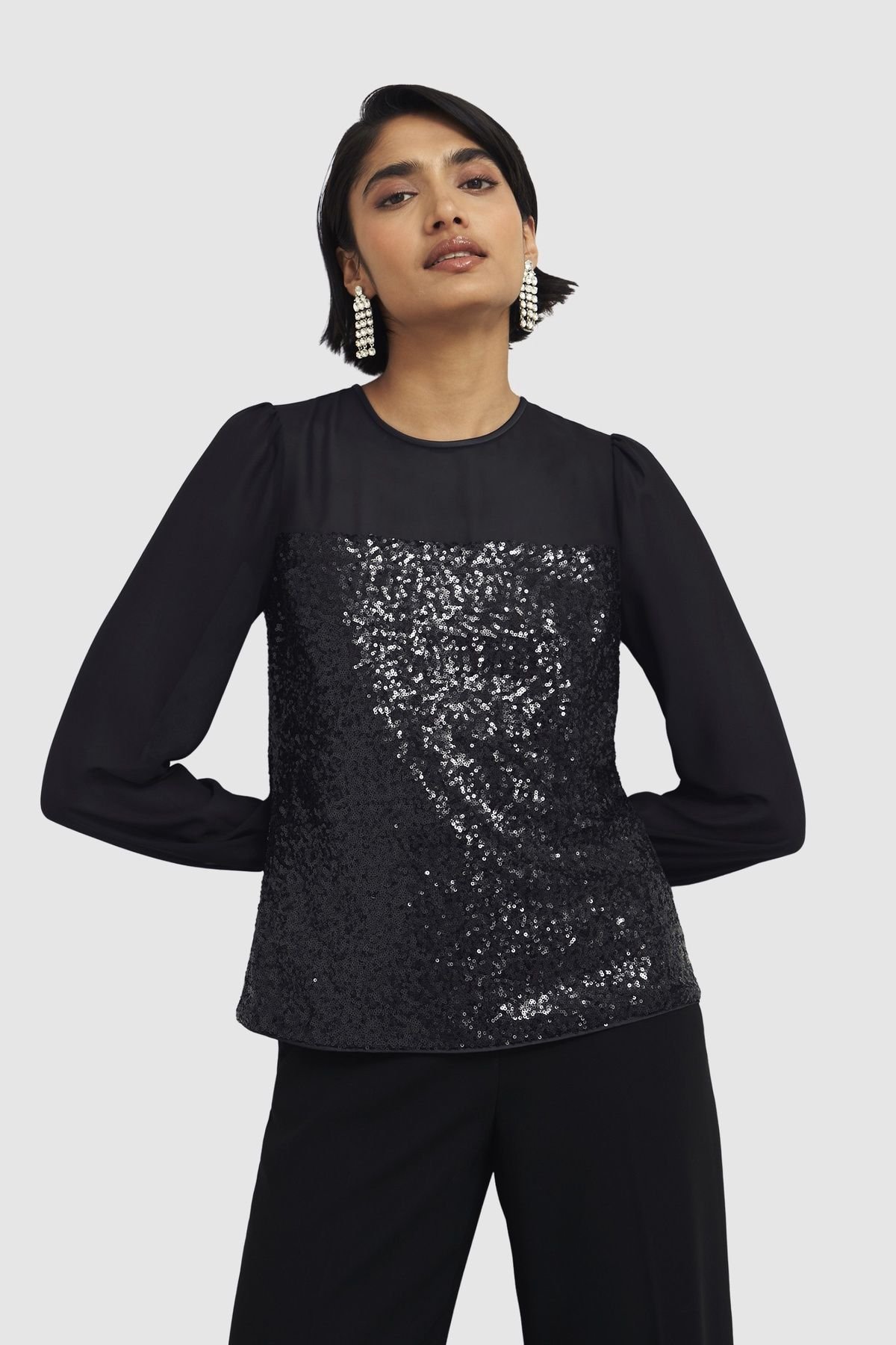 Hobbs London Hobbs London Women's Zariah Sequin Top in Black - 1
