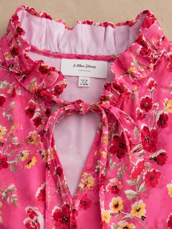 Never Fully Dressed Never Fully Dressed Pink Floral Tie Waist Puff Sleeve Midi Dress UK 8 Excellent Condition