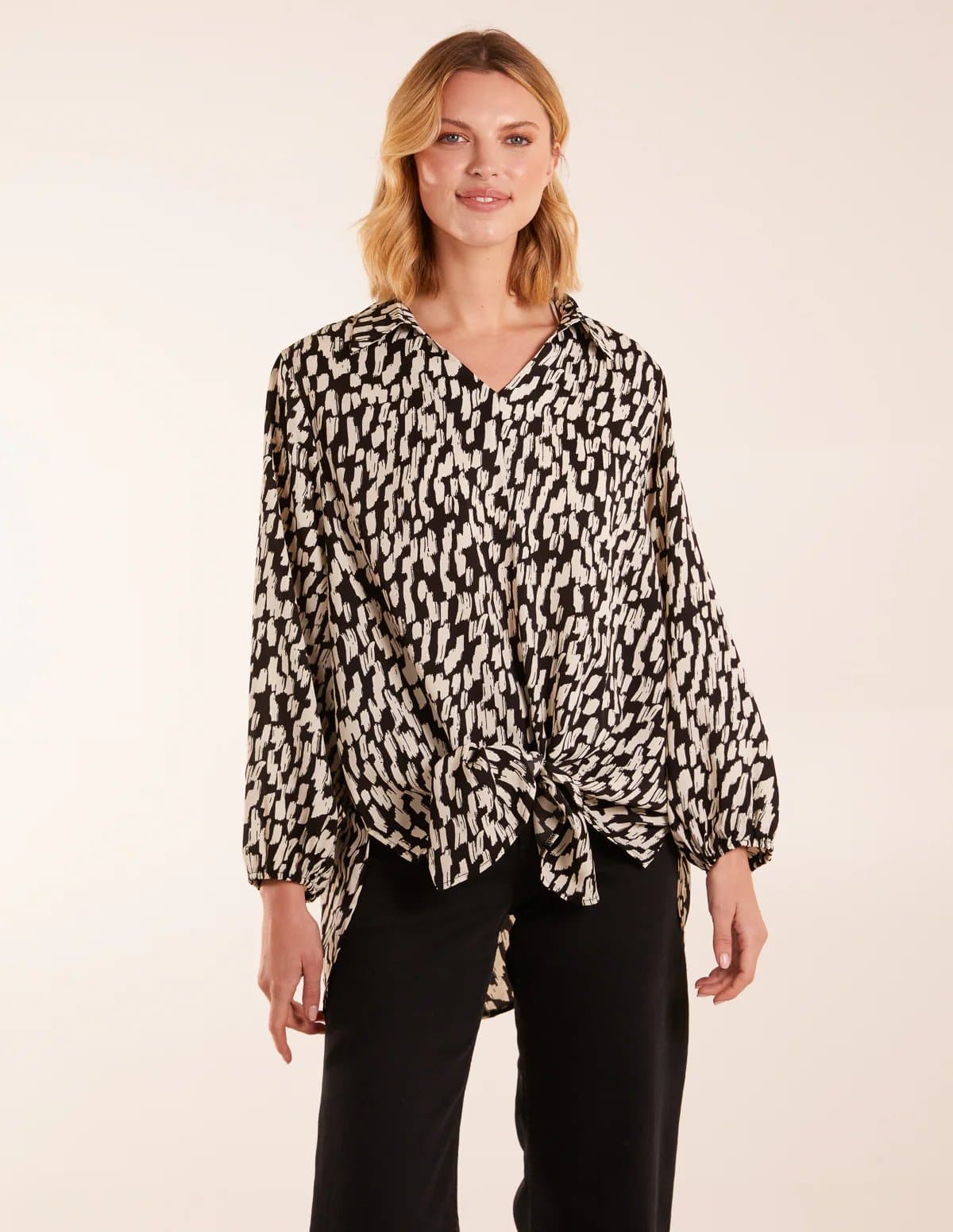 Blue Vanilla High Low Hem Tie Knot Blouse