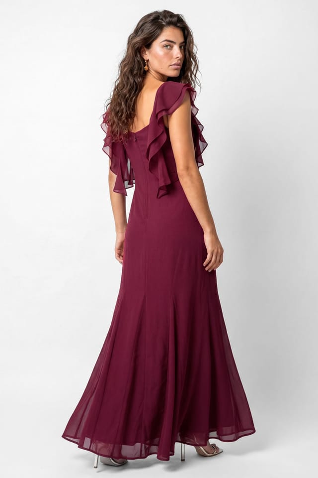 Maya Deluxe Maya Deluxe Women's Floral Embroidered Strappy Godet Maxi Dress in Dark Pink - 3