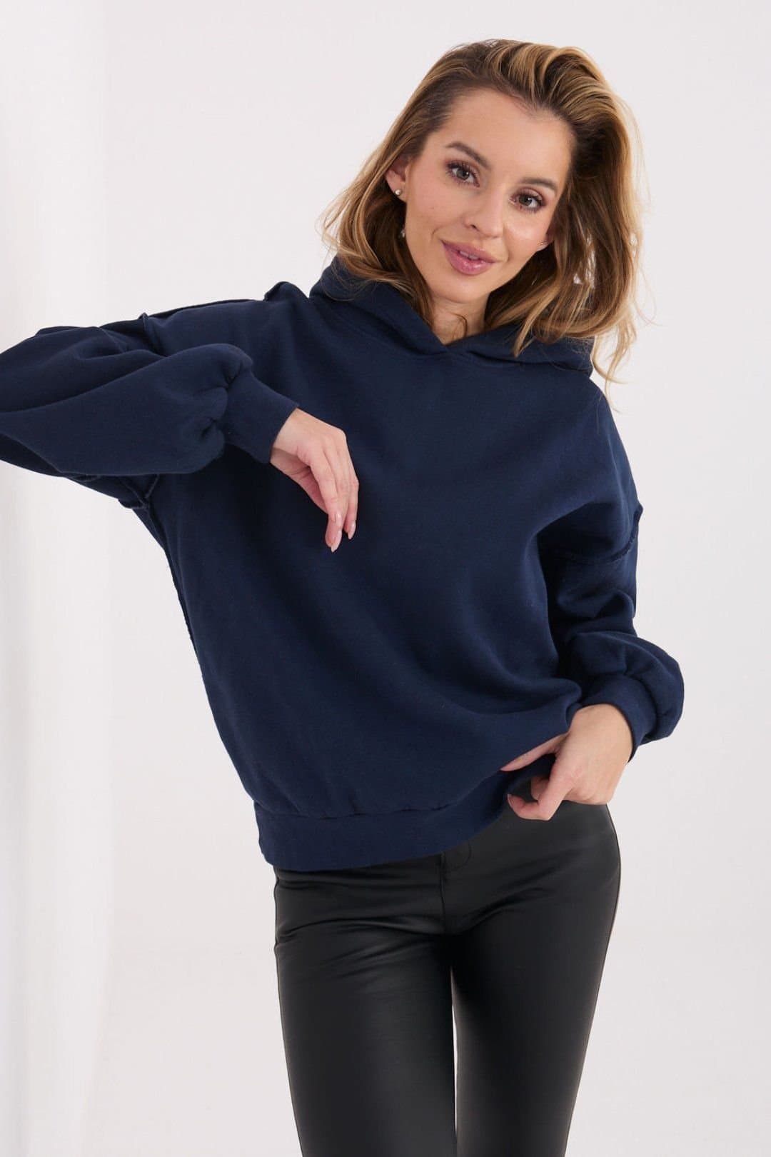 Love Lace Love Lace Women's Casual Hooded Cotton Elastane Insulated Sweatshirt in Blue