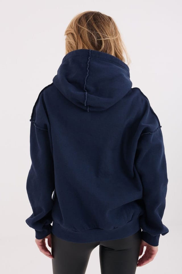 Love Lace Love Lace Women's Casual Hooded Cotton Elastane Insulated Sweatshirt in Blue - 3