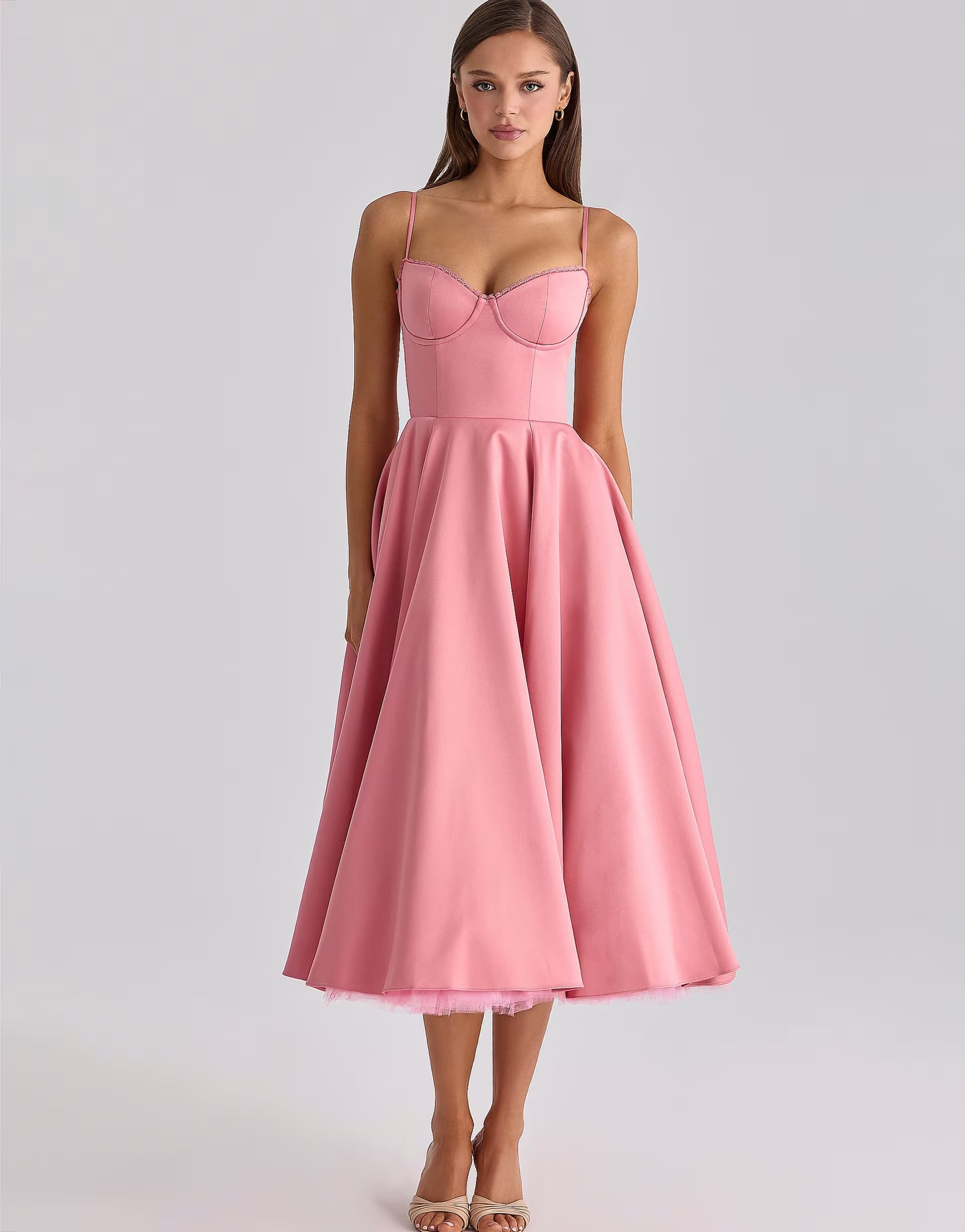 ASOS House of CB Mademoiselle raspberry satin tulle midi dress in raspberry