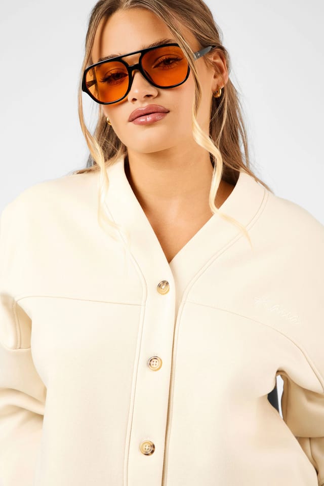 Kaiia Kaiia Script Logo Button Down Detail Sweat Cardigan Crème - 3