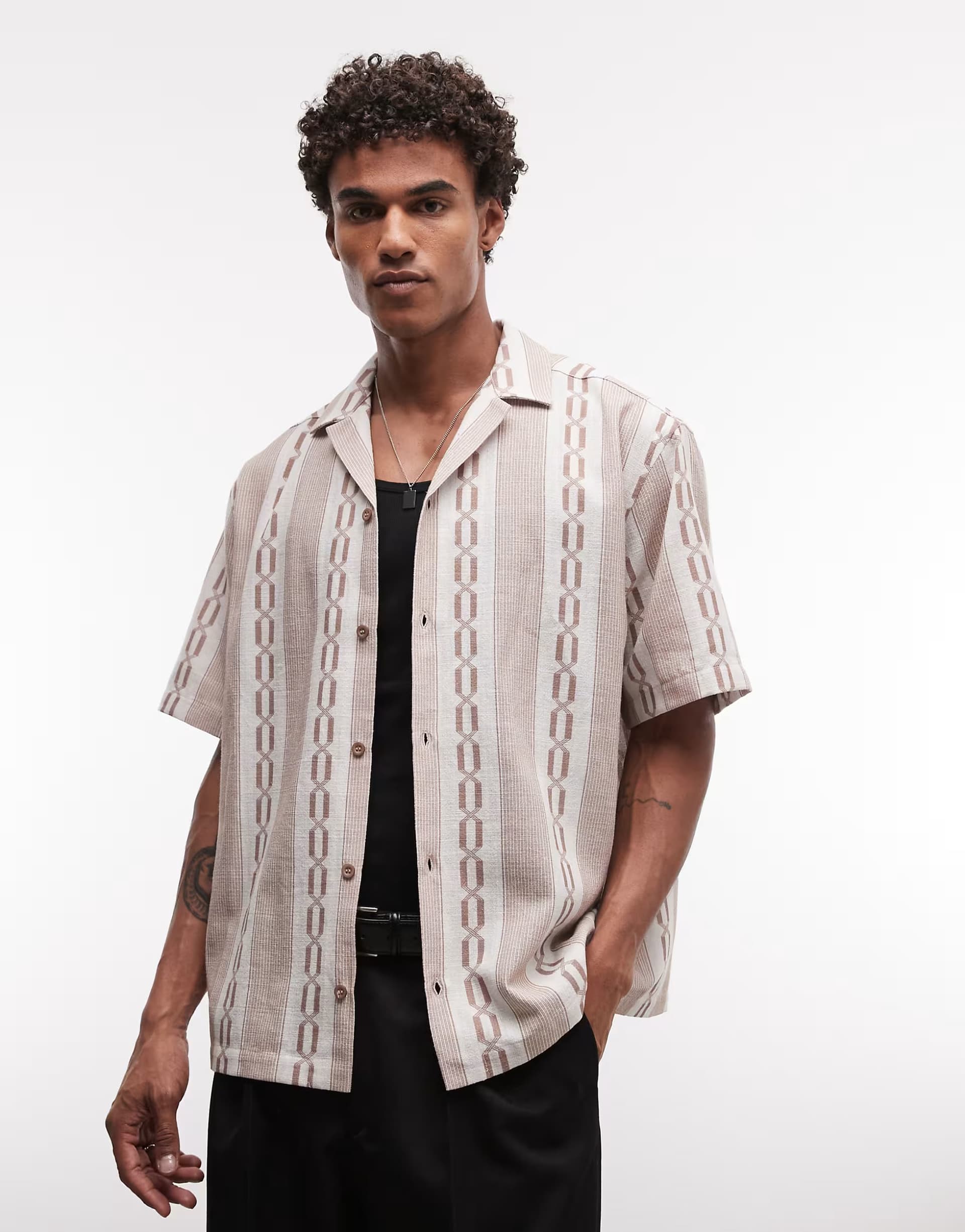 ASOS ASOS DESIGN oversized revere shirt with print in cream