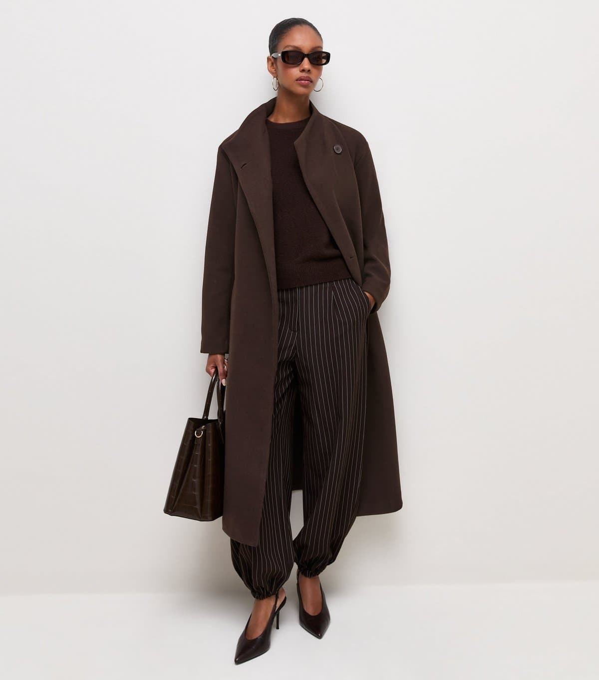 New Look Women's Dark Brown Funnel Neck Tie Waist Coat New Look