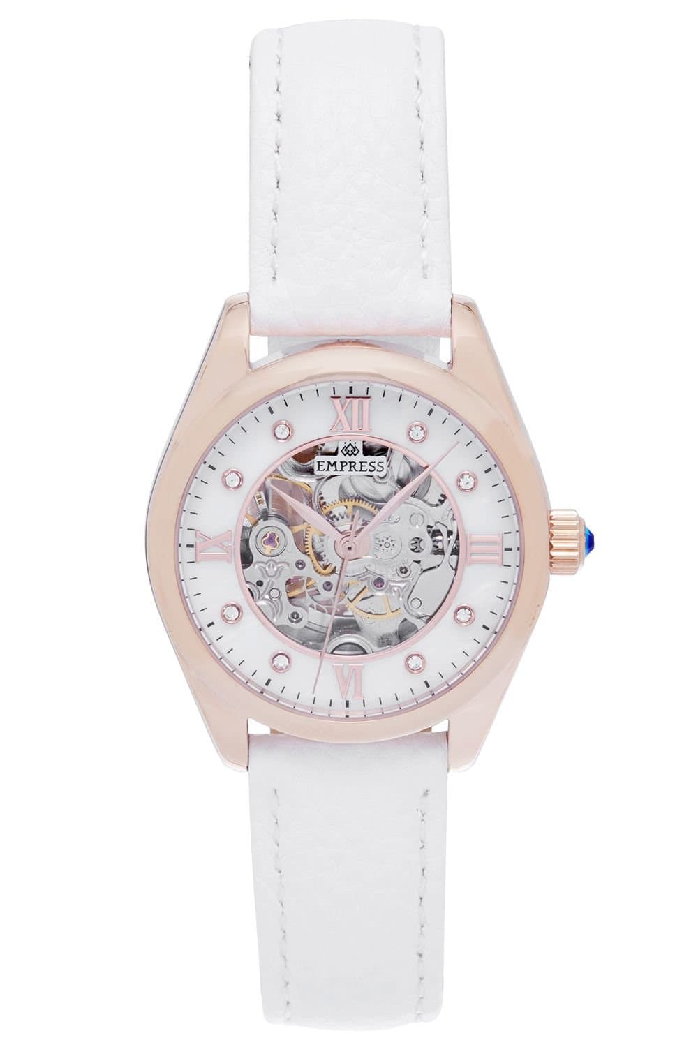 Empress Empress Women's Magnolia Automatic MOP Skeleton Dial Leather-Band Watch in White