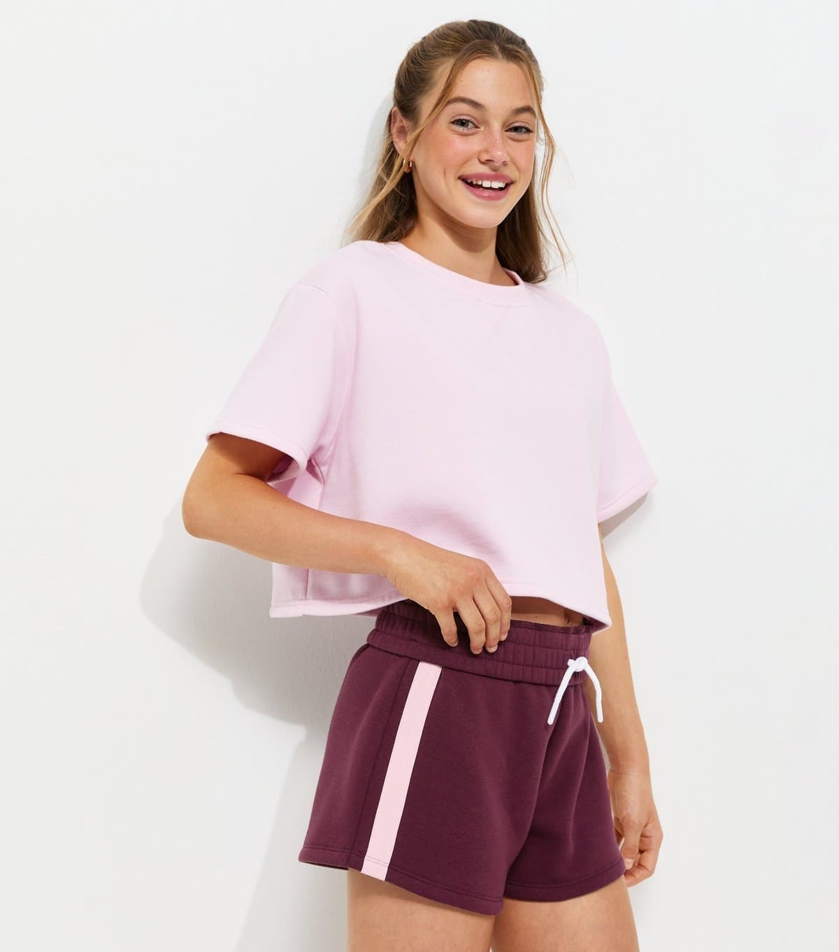 New Look New Look Girls' Dark Burgundy Side Stripe Drawstring Shorts