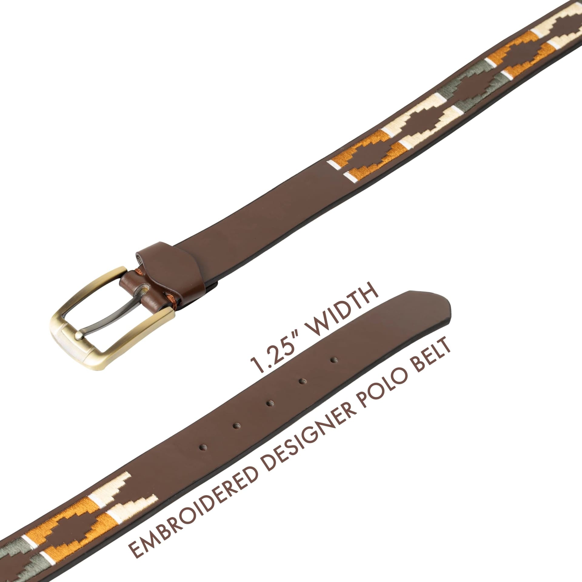 Woodland Leathers Woodland Leathers Men's Men's Brown Polo Belt with Green Embroidered Stitching - 4