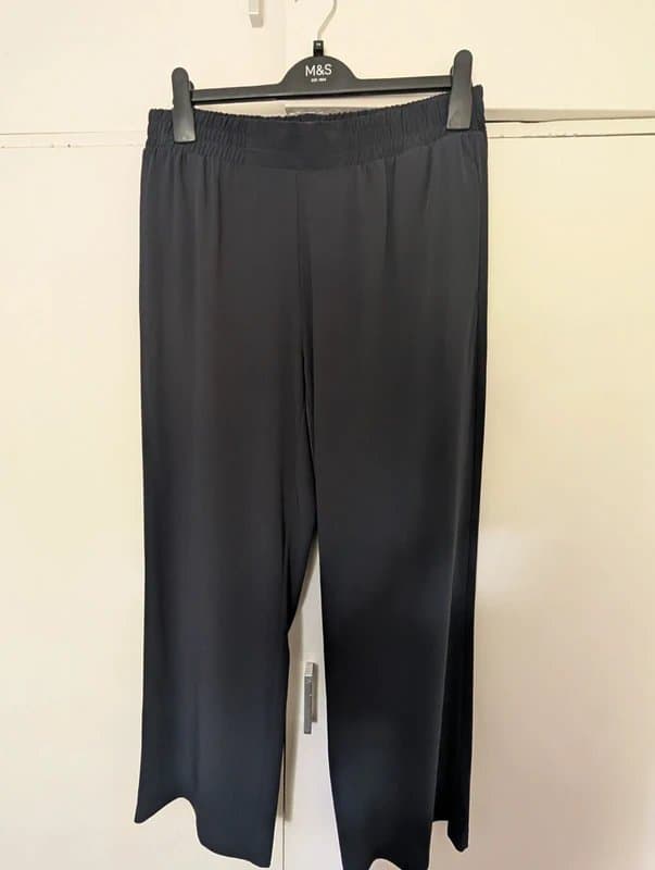 Marks & Spencer M&S collection dark navy wide leg elastic waist trousers uk 14