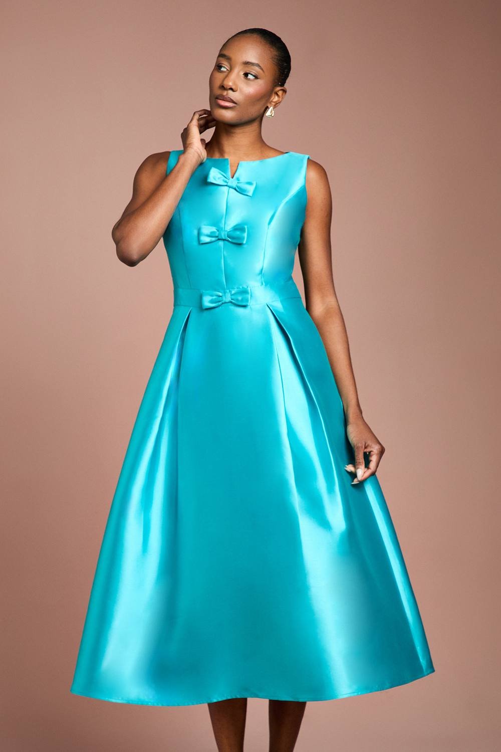 Coast Coast Women's Bow Detail Full Skirt Midi Dress in Teal - 2