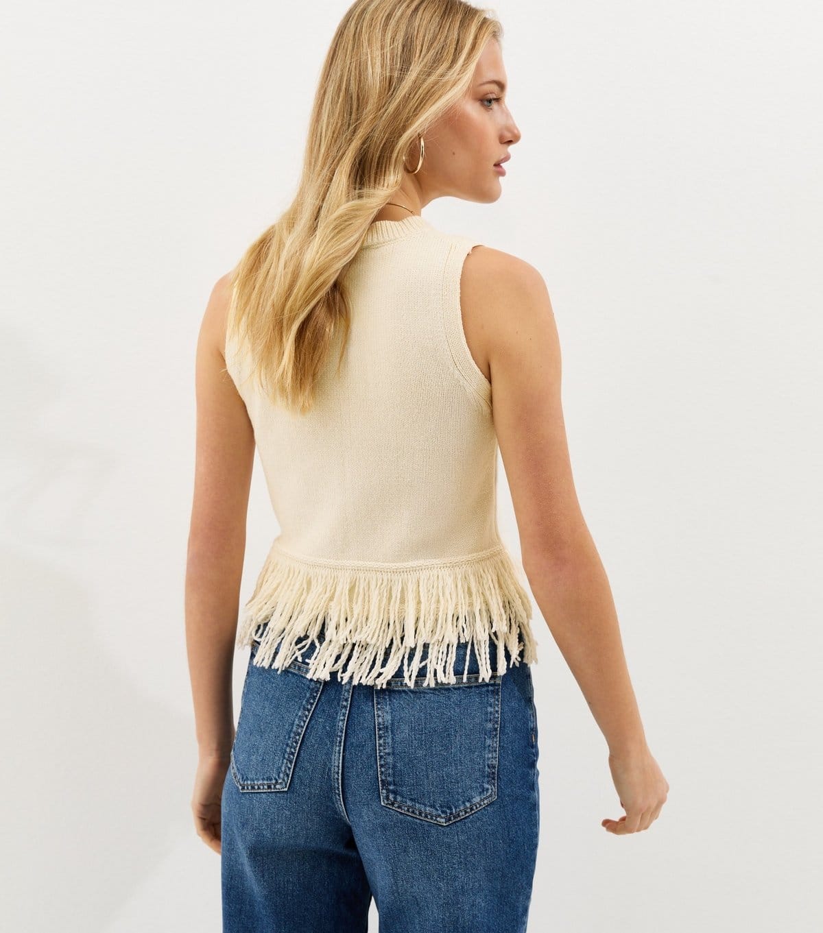 New Look Women's Off White Fringed Hem Cotton Rich Vest New Look - 4