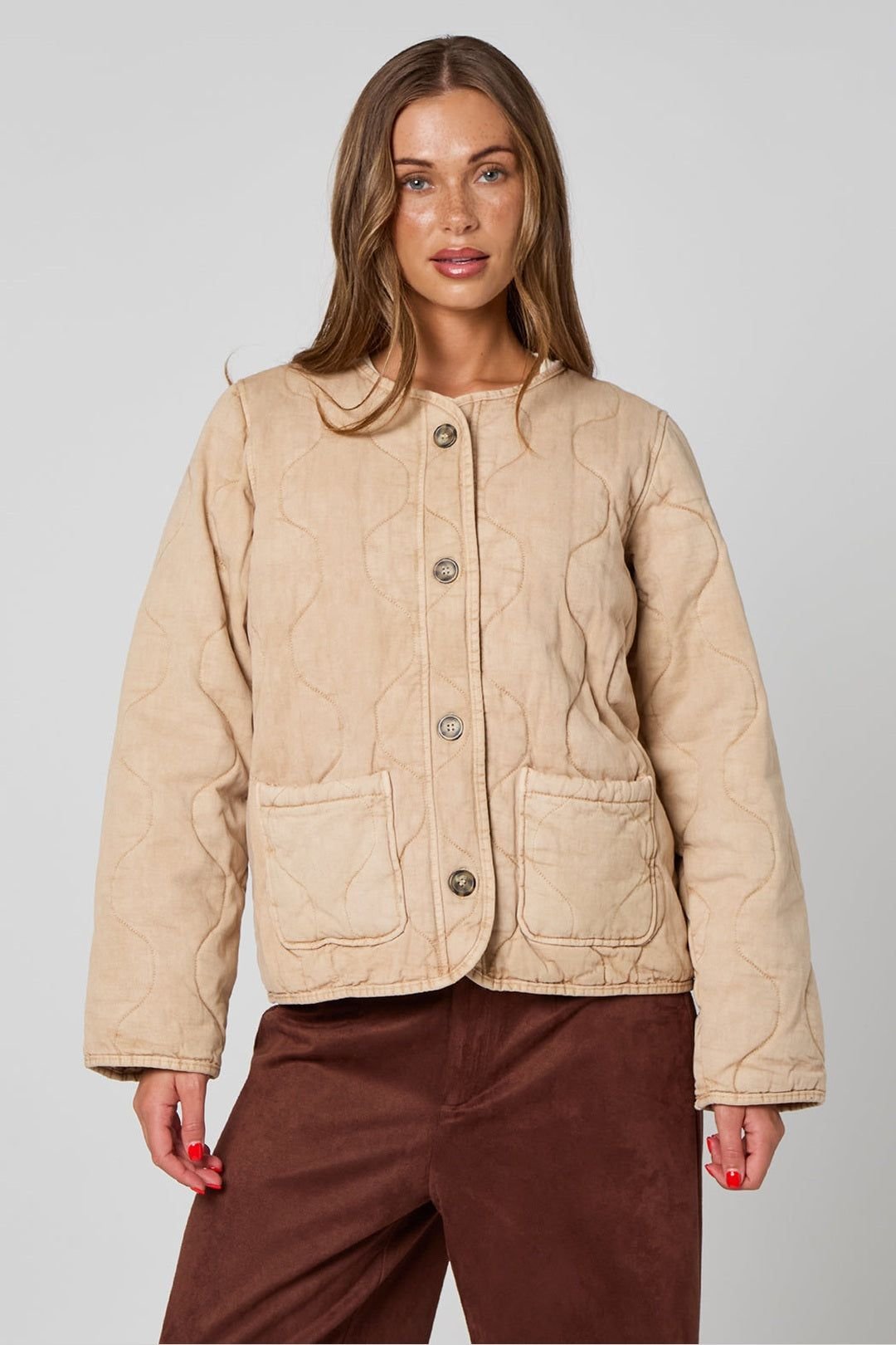 Urban Bliss Urban Bliss Women's Washed Quilted Coat in Natural - 1