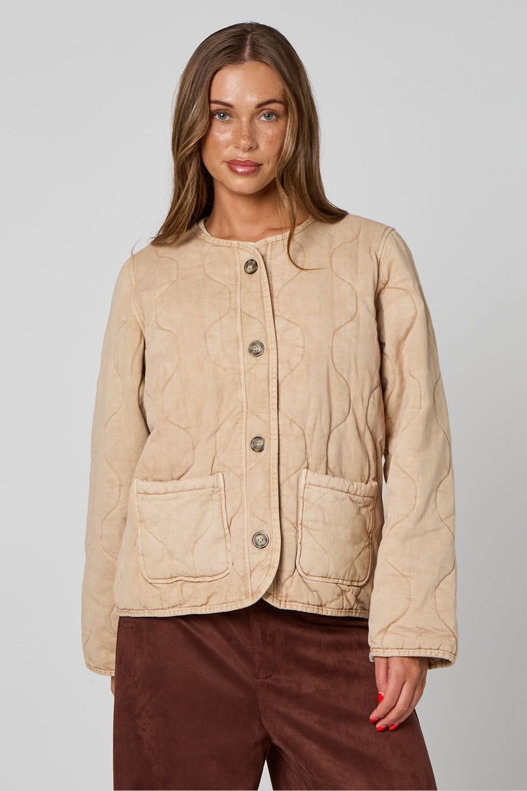 Urban Bliss Urban Bliss Women's Washed Quilted Coat in Natural - 3
