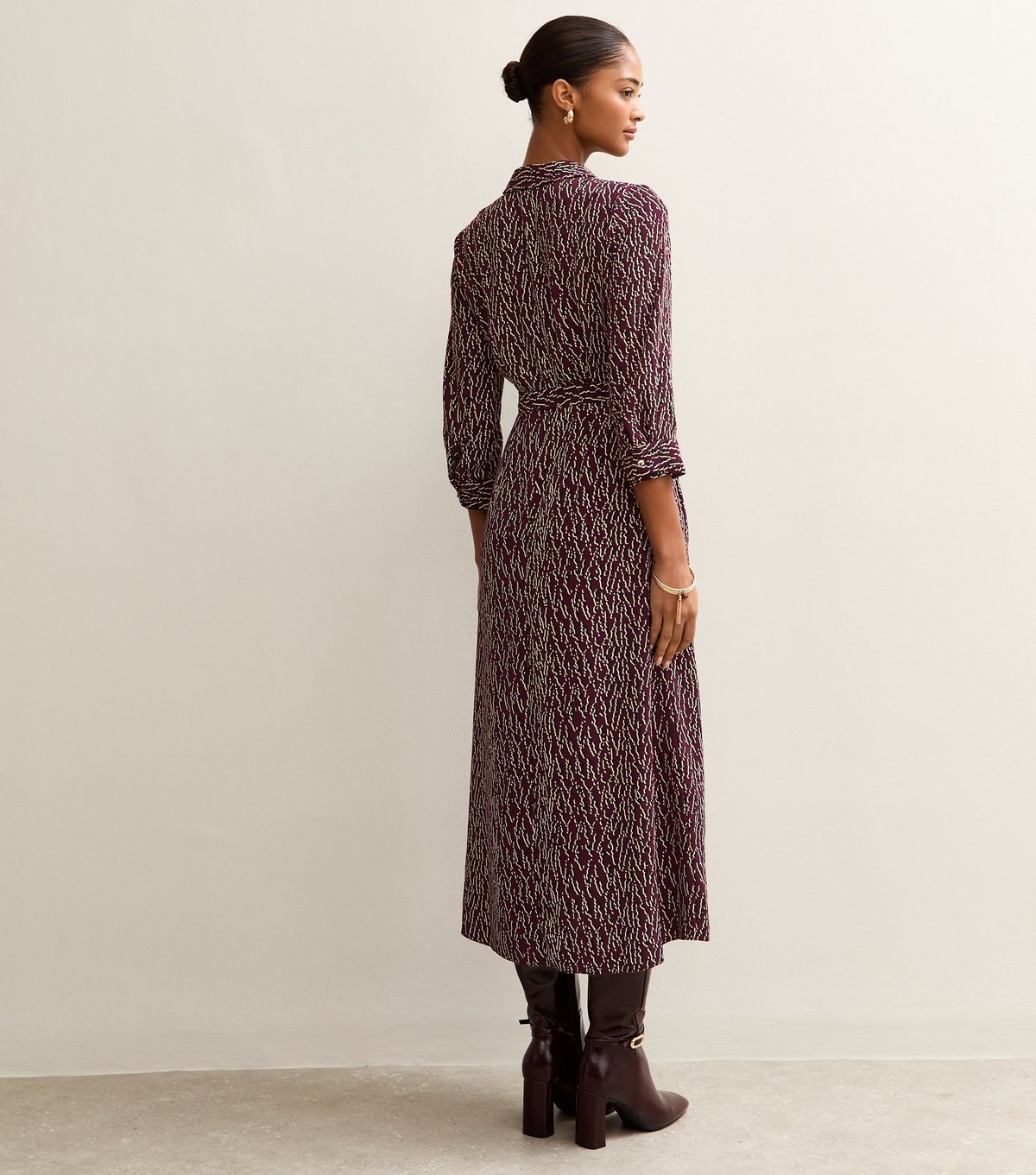 New Look Women's Burgundy Patterned Belted Shirt Dress New Look - 4