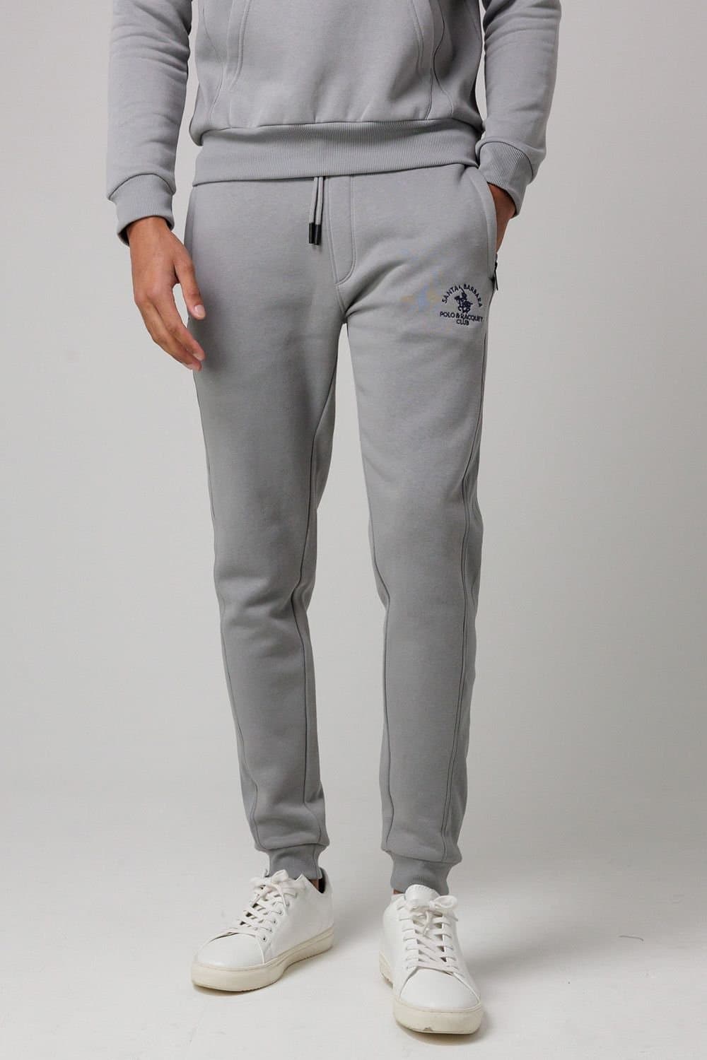 Santa Barbara Polo & Racquet Club Santa Barbara Polo & Racquet Club Men's Cotton Rich Joggers with Ribbed Side Panels & Drawstring Waist in Grey
