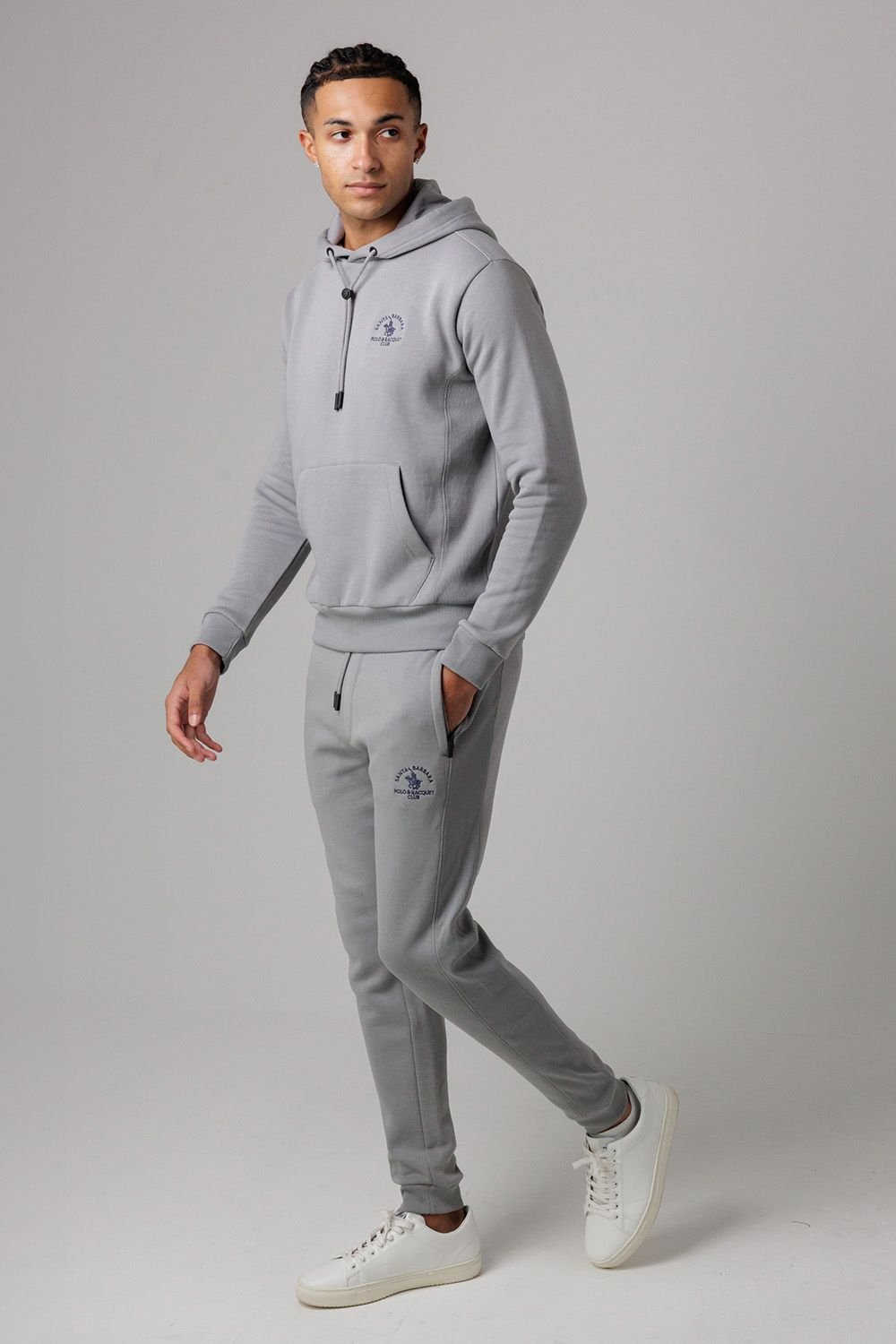 Santa Barbara Polo & Racquet Club Santa Barbara Polo & Racquet Club Men's Cotton Rich Joggers with Ribbed Side Panels & Drawstring Waist in Grey - 4