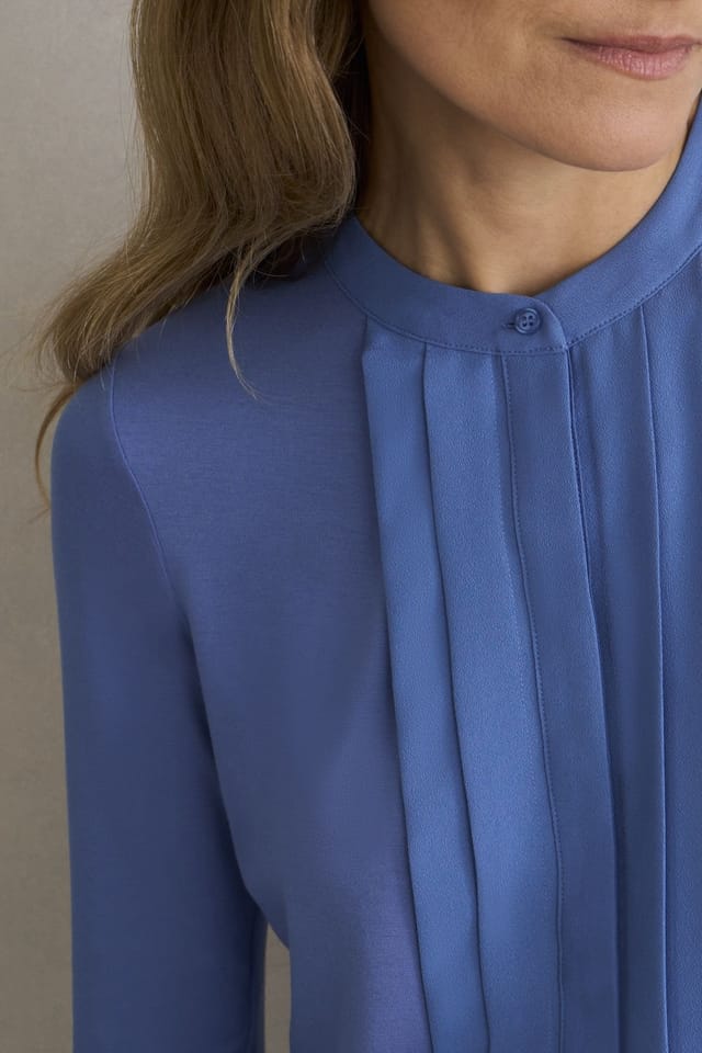 Hobbs London Hobbs London Women's Tiana Long Sleeve Pleated Blouse in Bright Blue - 3