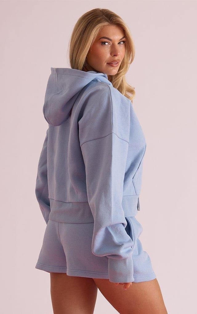 EGO Long Sleeve Ego Graphic Detail Zip Up Boxy Hoodie In Blue, Women's Size UK 6 - 2