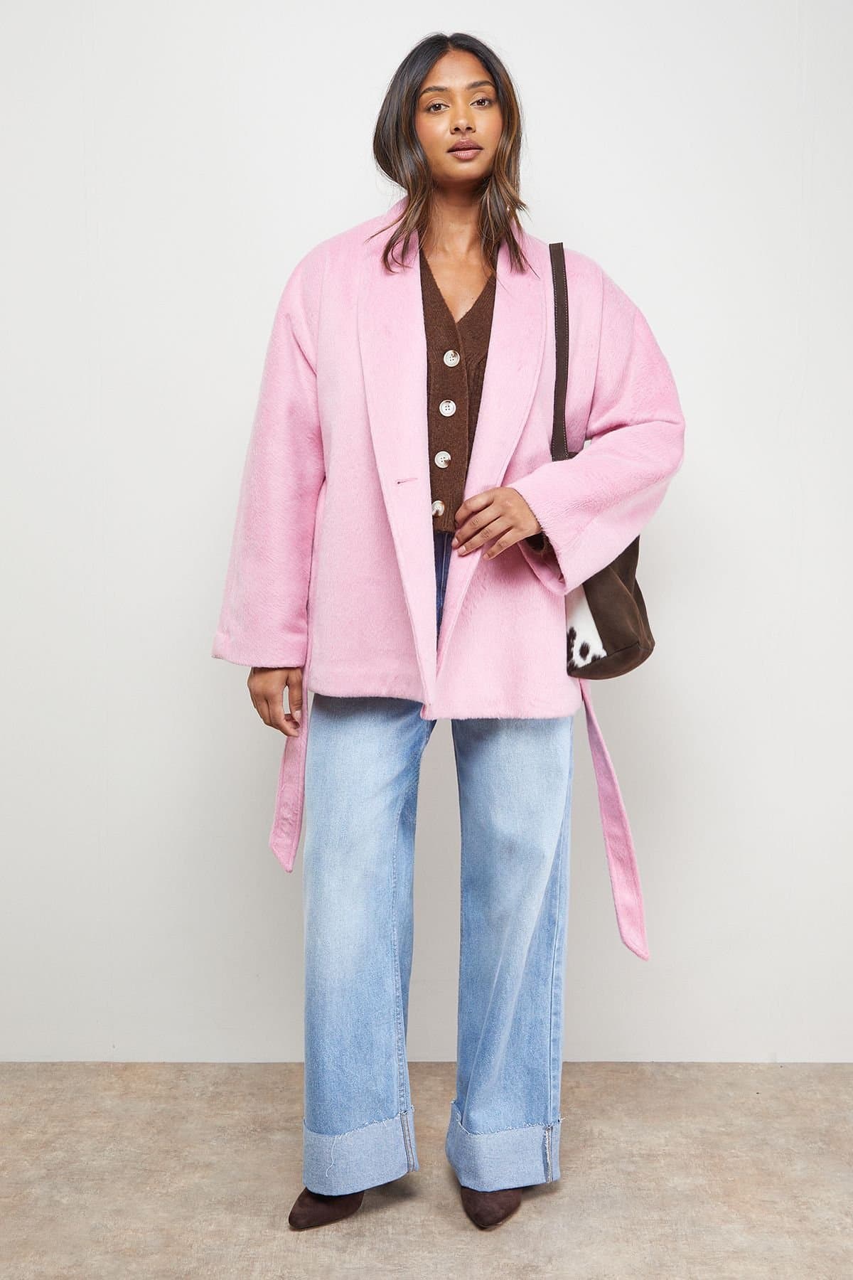 Oasis Oasis Women's Wrap Detail Belted Short Coat in Pink