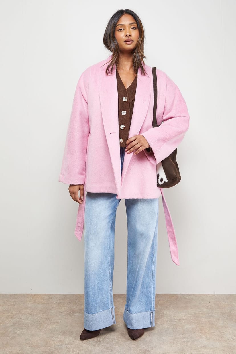 Oasis Oasis Women's Wrap Detail Belted Short Coat in Pink - 1