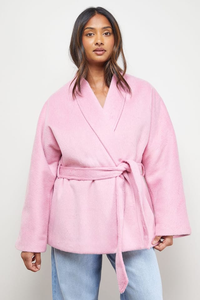 Oasis Oasis Women's Wrap Detail Belted Short Coat in Pink - 2
