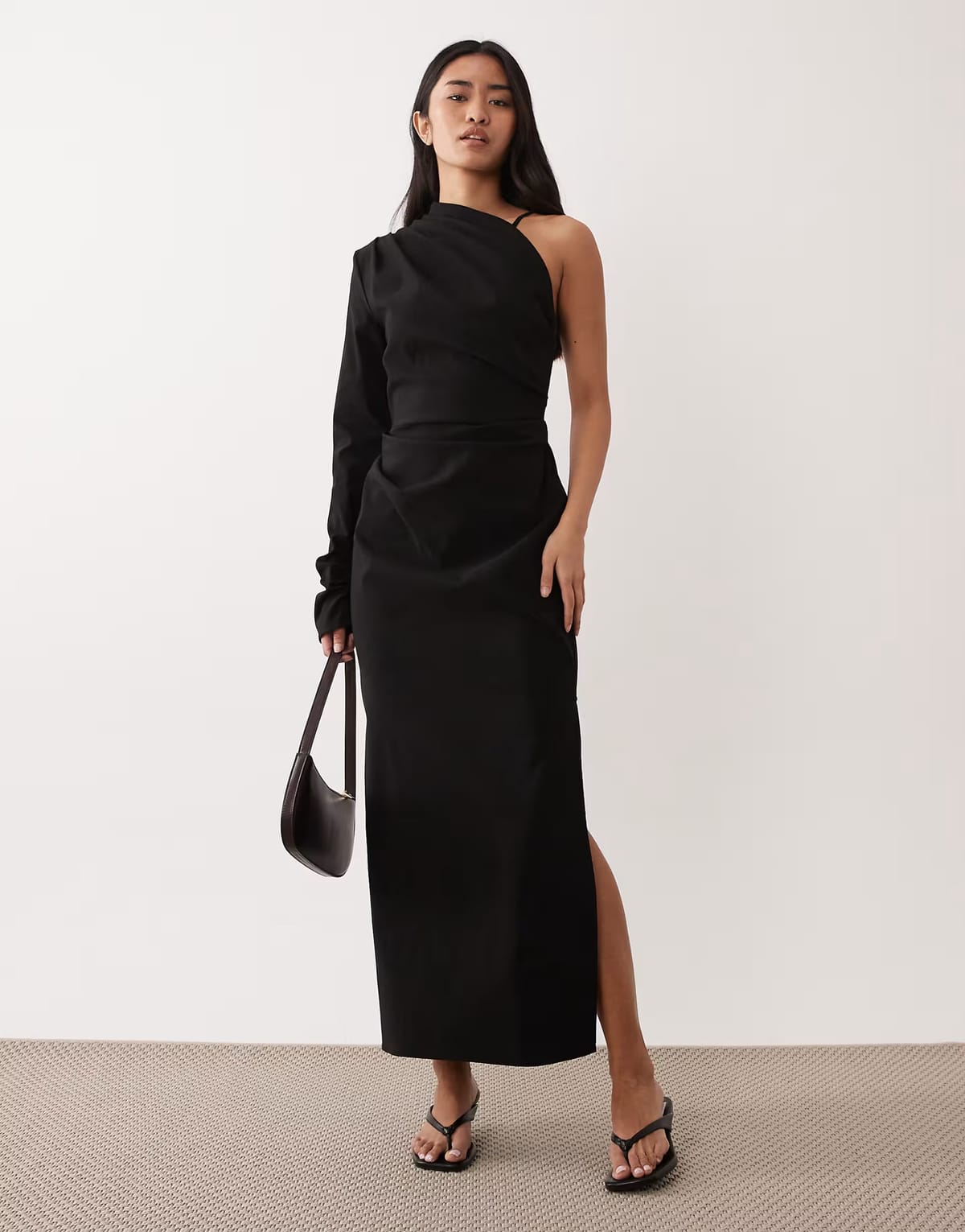 ASOS ASOS DESIGN one shoulder draped midi dress in black - 1