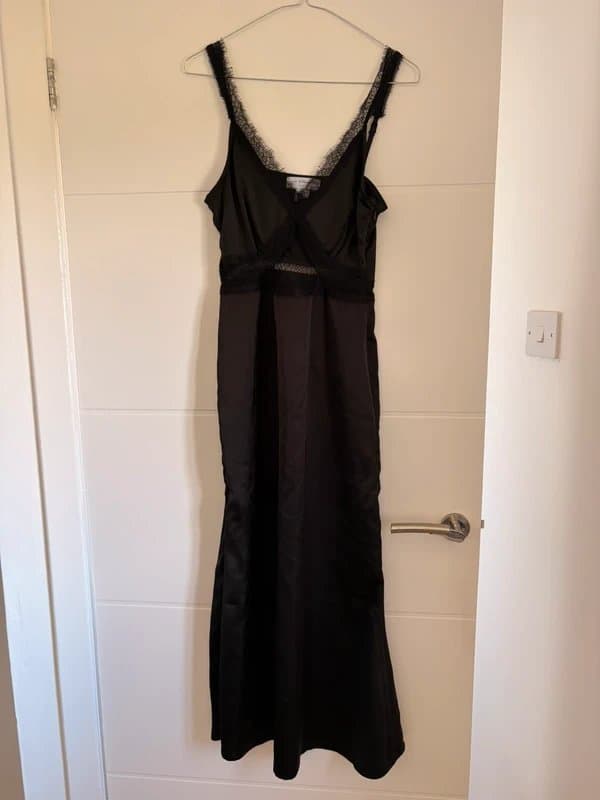 Never Fully Dressed Black satin and lace maxi dress uk8 petite