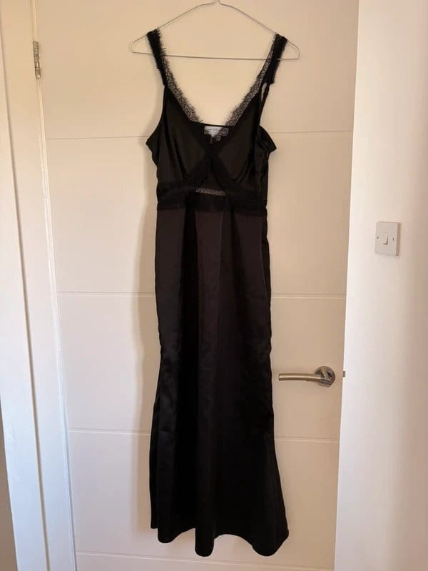 Never Fully Dressed Black Satin and Lace Maxi Dress UK8 Petite