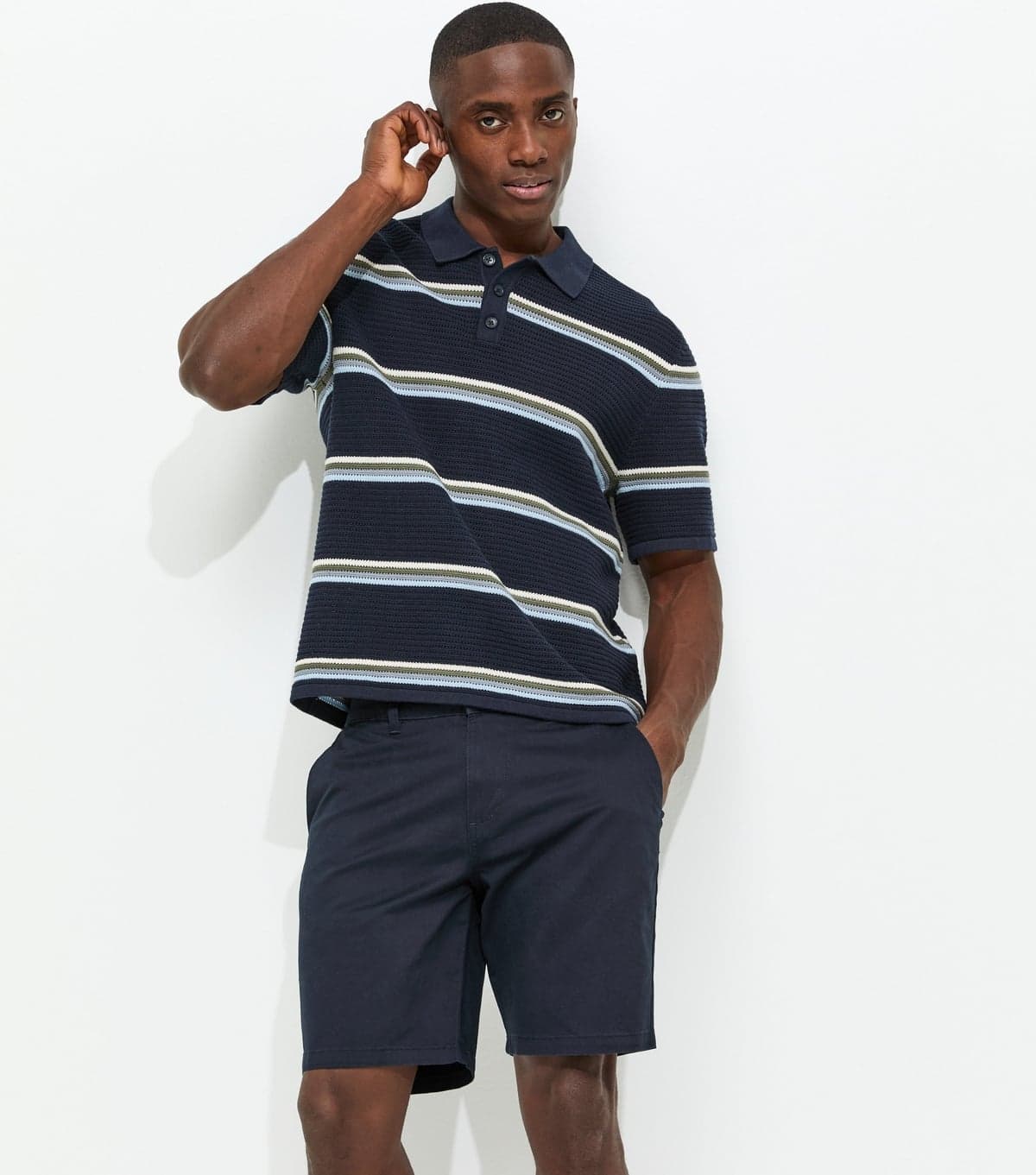 jack & jones Men's Navy Striped Knit Polo Jumper Jack & Jones New Look